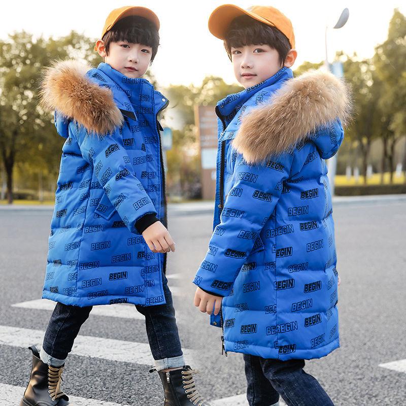 Children's Wear Boys Down Jacket Mid-length Medium-Large Children's Korean Winter Thicken Jacket