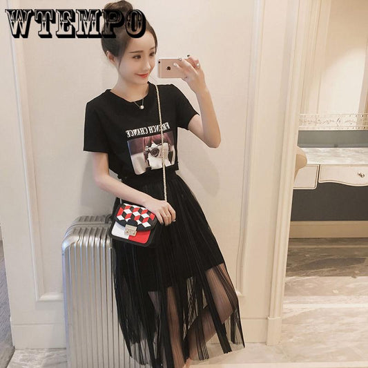 4XL plus size Women Clothes 2019 Letter Print Short Sleeve Cotton T shirt Patchwork Mesh dress