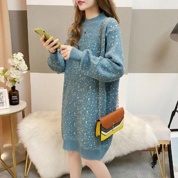 Autumn and Winter Casual Loose Dress Mid-length High-neck Thick Sweater Dress Large Size Knitted Female Base Dress