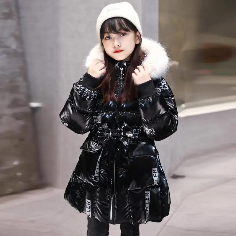 Large Fur Collar Girls Thick and Warm Mid-length Down Padded Jacket Winter Disposable Windproof Jacket