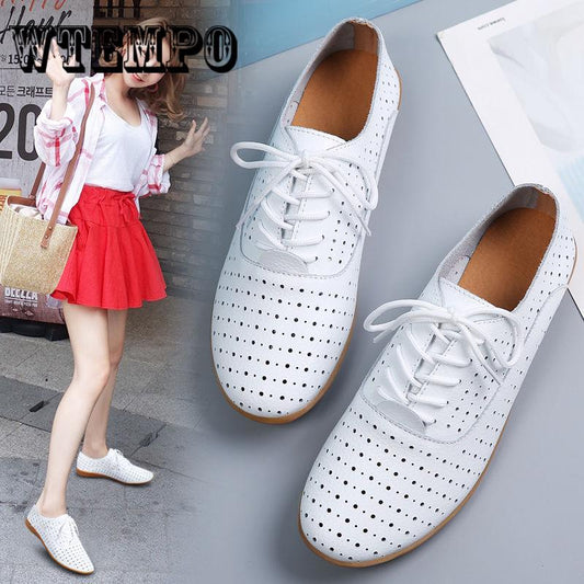 Pair of Shoes Women Ballet Flats Summer Casual Women Shoes Women Loafers Leather Hollow Sandals