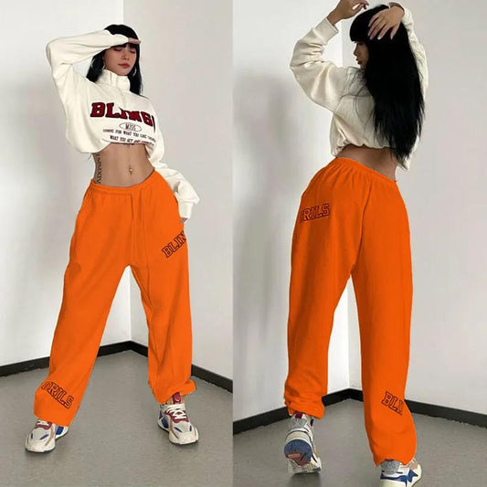 Jazz Street Dance HIPHOP Side Print Har Harly Dance Sports Pants Female Casual Straight Beam