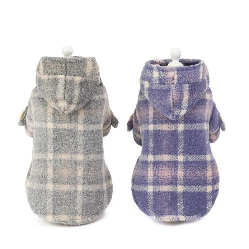 Dog Clothes Autumn and Winter Plaid Cotton Coat Windbreaker Teddy Bichon Small Dog Pet Warm Thick Clothing Hooded Coat Rompers Pet Supplies