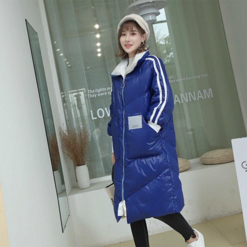 Women's White Duck Down Stand-collar Shiny Down Jacket Mid-length Korean Loose Padded Jacket Warm Cotton Coat Winter Quilted Jacket