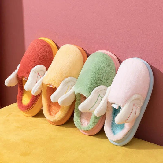 Wings Cotton Slippers for Autumn and Winter Indoor Non-slip Flat Shoes Household Casual Slippers