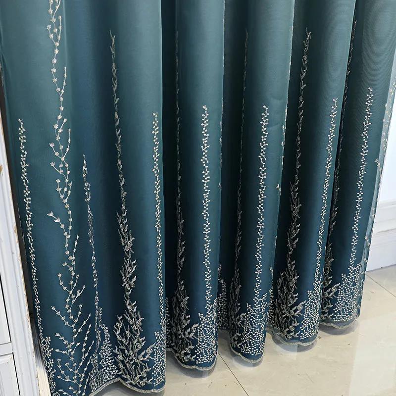 Double-layer Embroidered High-end Blackout Curtains French Princess Style Finished Curtains for Living Room and Bedroom Balcony (150×270cm)