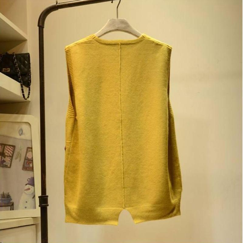 Autumn V-neck Knitted Vest Vest Women's Literature and Art Casual Loose Sleeveless Wool Waistcoat Bottom Shirt Top Ladies Thin Sweater