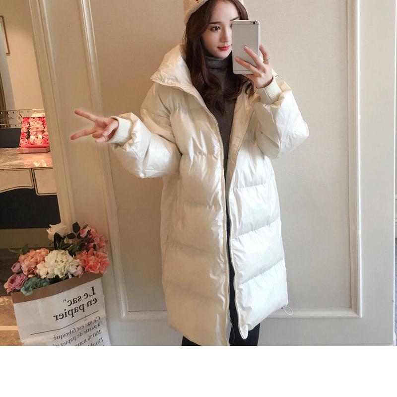 Winter Fashion Trend Down Jacket Women Mid-length White Duck Down Bright Face Stand-up Collar Loose Age-reducing Bread Clothes Disposable