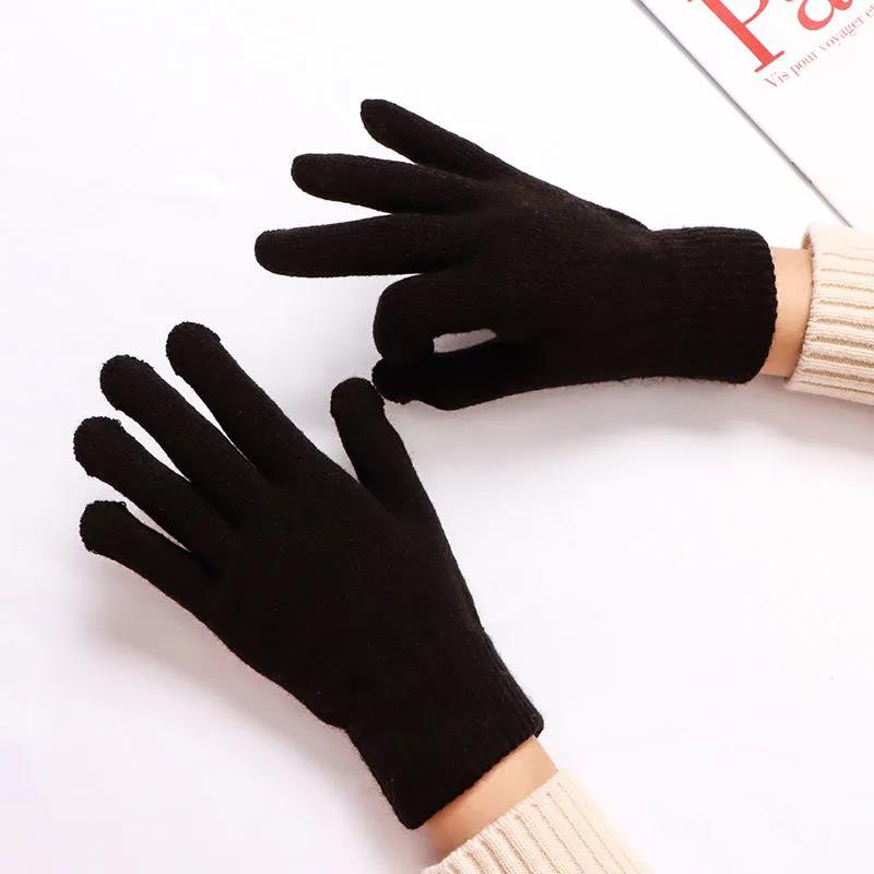 Women's Autumn Winter Five-finger Woolen Knitted Gloves Full-finger Pure Color Mittens Outdoor Riding Driving Warm Gloves Crochet Gloves