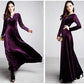 Vintage Gold Velvet Maxi Dresses Plus Size Long Sleeve Midi Dress Elegant Women