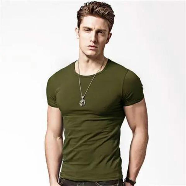 Men's Slim T-shirt Short-sleeved Sports Stretch Solid Color Round Neck Bottoming Shirt Fitness Half-sleeved Top Summer Tide