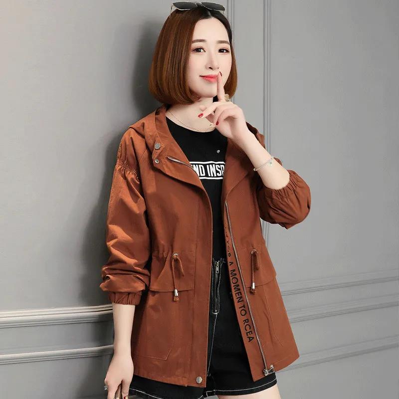 Double Layer Lining Windbreaker Women's Spring and Autumn Style Waist Loose Casual Hooded Raincoat Jacket