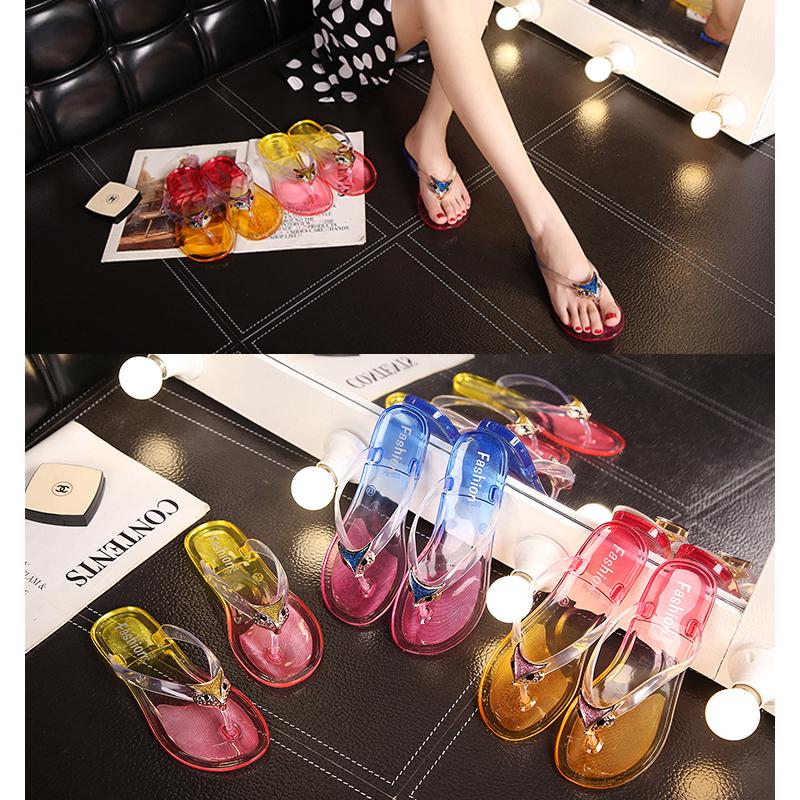 Crystal Fashion Non-slip Flip Flops Beach Sandals and Slippers Female Students Ins Korean Version of The Flat Bottom Wear Slippers