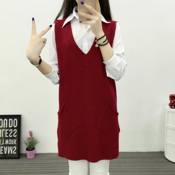 Autumn and Winter Mid-length Knitted Vest Women Loose Hedging V-neck Vest Thickened Large Size Waistcoat