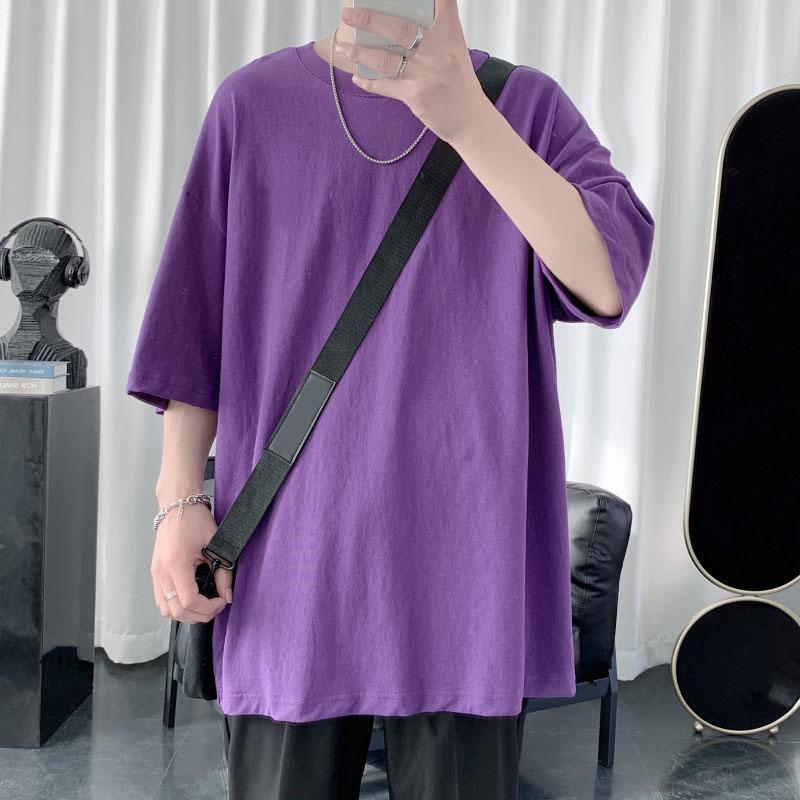 Trendy Short-sleeved T-shirt Men's Fat Large Size Loose Handsome Half Sleeve Young Middle School Students Five-point Sleeve