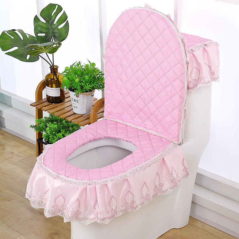 Toilet Seat Cushion Three-piece Household Toilet Cover Toilet Toilet Cover Cover Nordic Diamond Lattice Lace Toilet Set