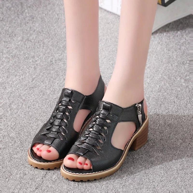 Thick Heel Sandals Women's Mid-heel High Heels Wild Fish Mouth Retro Princess Mid-heel Women's Shoes Retro Style Sandals Women