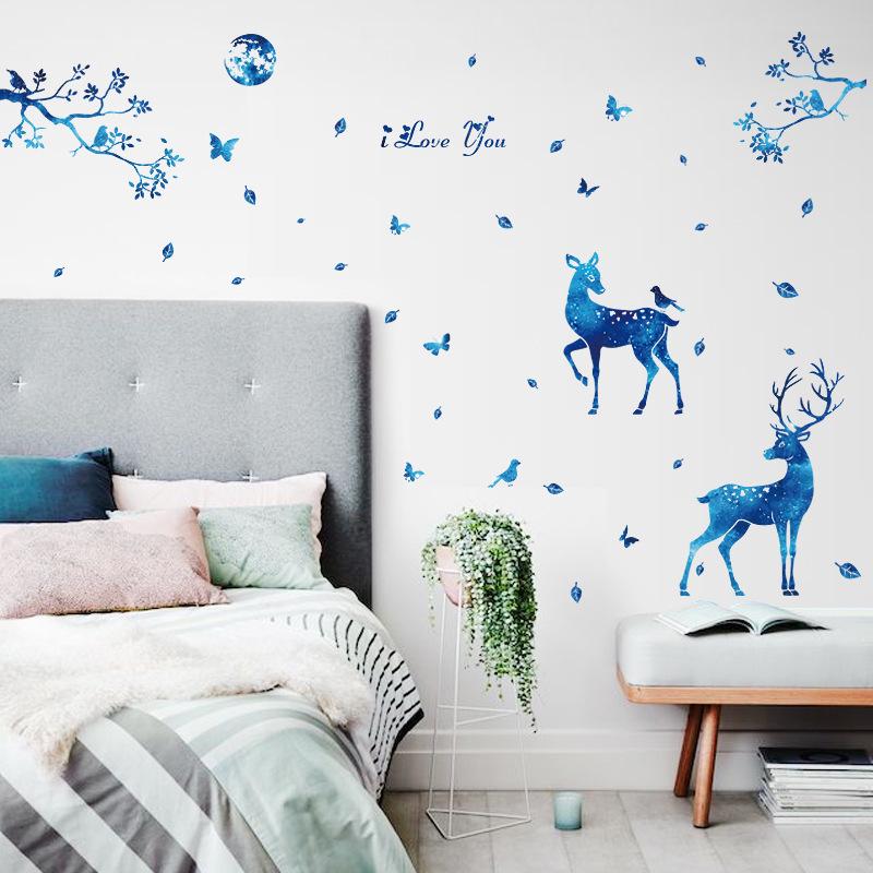 Blue Starlight Deer Nordic Modern Living Room Entrance Bedroom TV Background Decorative Wall Sticker