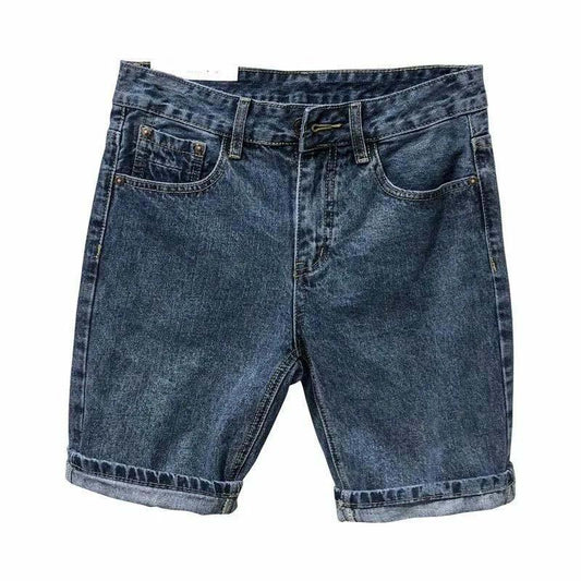 Summer Dark Blue Small Straight Denim Shorts Men's Slim Non-stretch Youth Five-point Pants