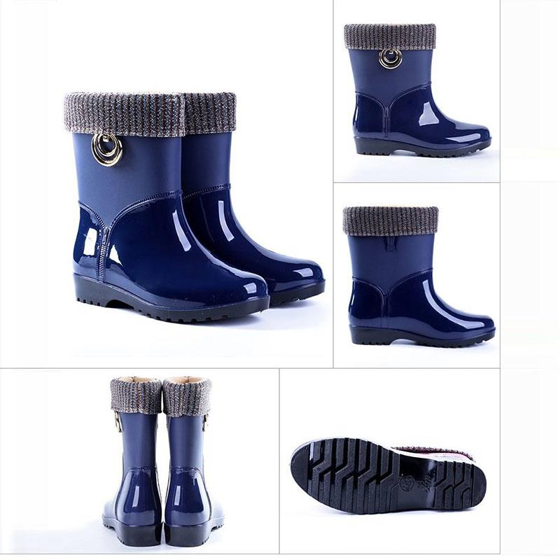 Rain Boots Women's Warm Low-tube Rubber Boots Mid-tube Water Shoes Kitchen Non-slip Rain Boots Plus Velvet Detachable Rubber Shoes