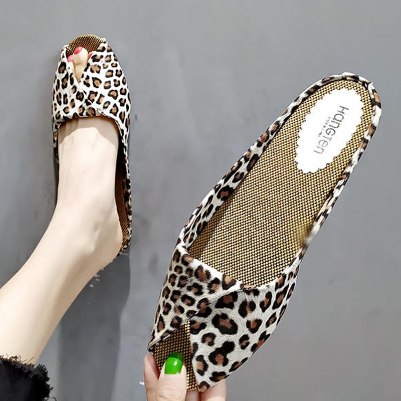 Fish Mouth Half-drag Muller Shoes Grandma Women's Slippers Summer Fashion Lazy Leopard Print Outer Wear Flat Sandals