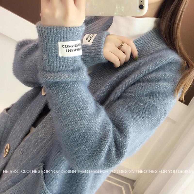 Cardigan Women's Solid Color Oversized Loose Sweater Sweet and Cute Knitted All-match Soft V-neck Long Sleeve Warm Jacket