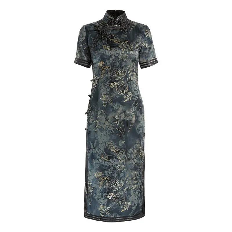 Spring and Summer Ethnic Style National Trend Chinese Style Women's Elegant Daily Improved Version of The Long Cheongsam Dress Women