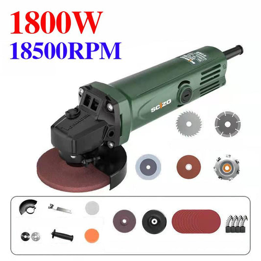 1800W Luxury Wired Angle Grinder Set Multi-function Electric Grinder Polisher Handheld Cutting Machine 18500RPM