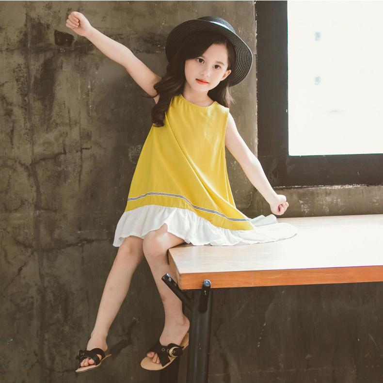 Summer Children's Vest Skirt Big Children's Splicing Beach Skirt Baby's Korean Style Dress Girl's Skirt