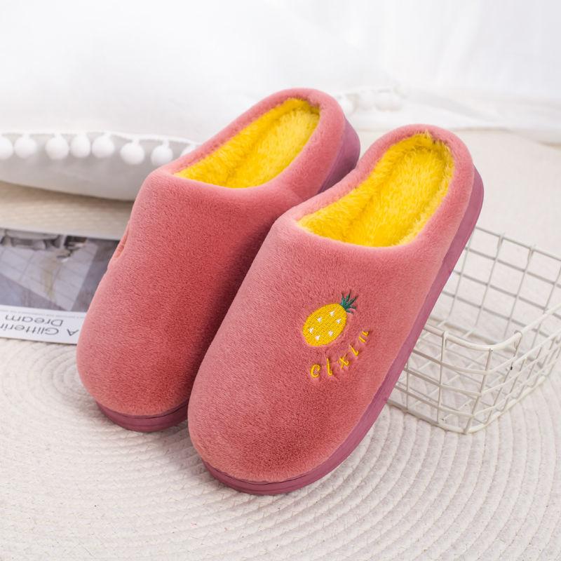 Couple Winter Home Slippers Cute Cartoon Fruit Non-Slip Warm Slippers Bedroom Indoor Slipper Decor Lovely