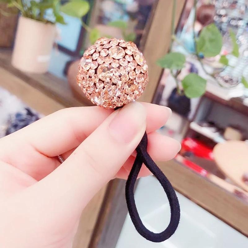 Girl Inlaid Drill Rope Korean Strawberry Double Ball Drill Ball Rubber Band High-end Elegant Large Drill Ball Tie Head Rope Ponytail Tie Rope