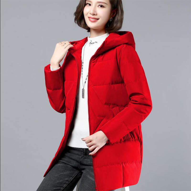 Women's Mid-length Down Jacket Winter Korean Loose Cotton Clothes Casual Hooded Padded Jacket