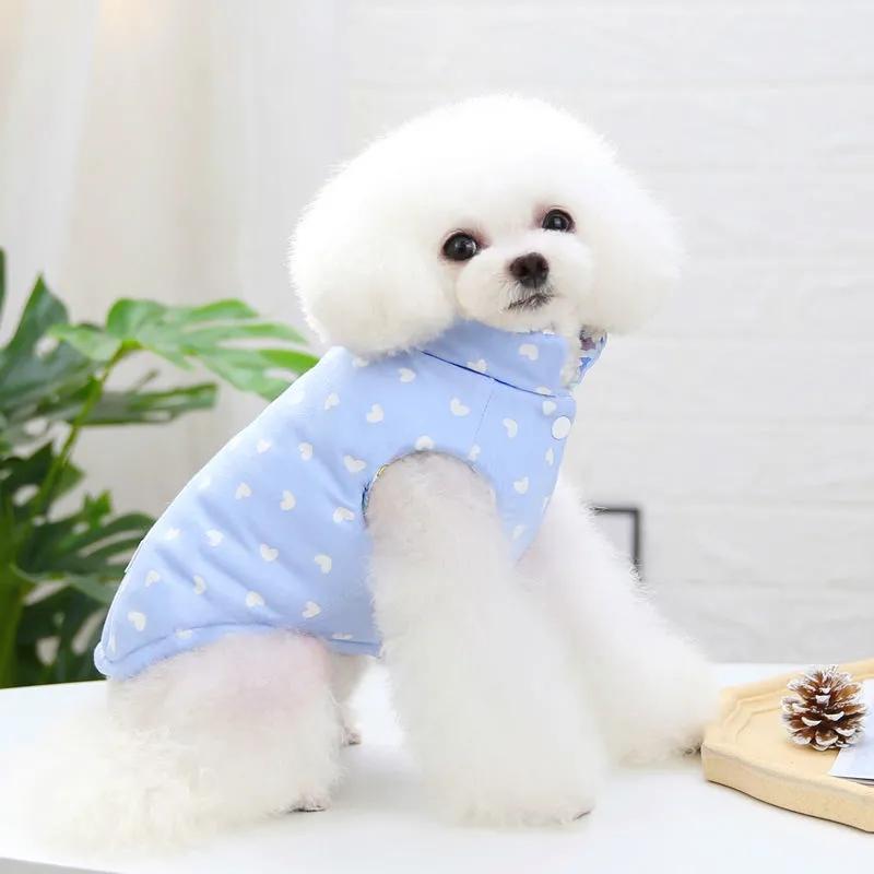 Dog Clothes Winter Floral Thick Warm Jacket Double-sided Vest Cat Teddy Pet Dog Winter Clothing 2 Legged Outerwear Jumpsuit Windproof Comfortable Coat