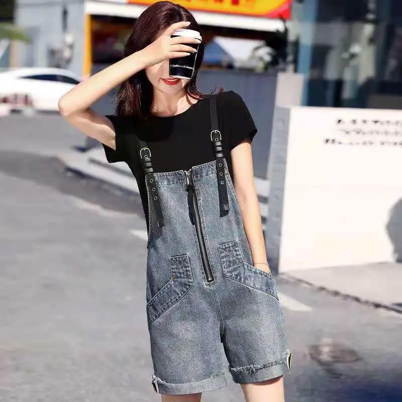 WTEMPO Summer Denim Short Jumpsuit Woman Jeans Long Romper Pants Zipper Pockets Sleeveless Adjusted