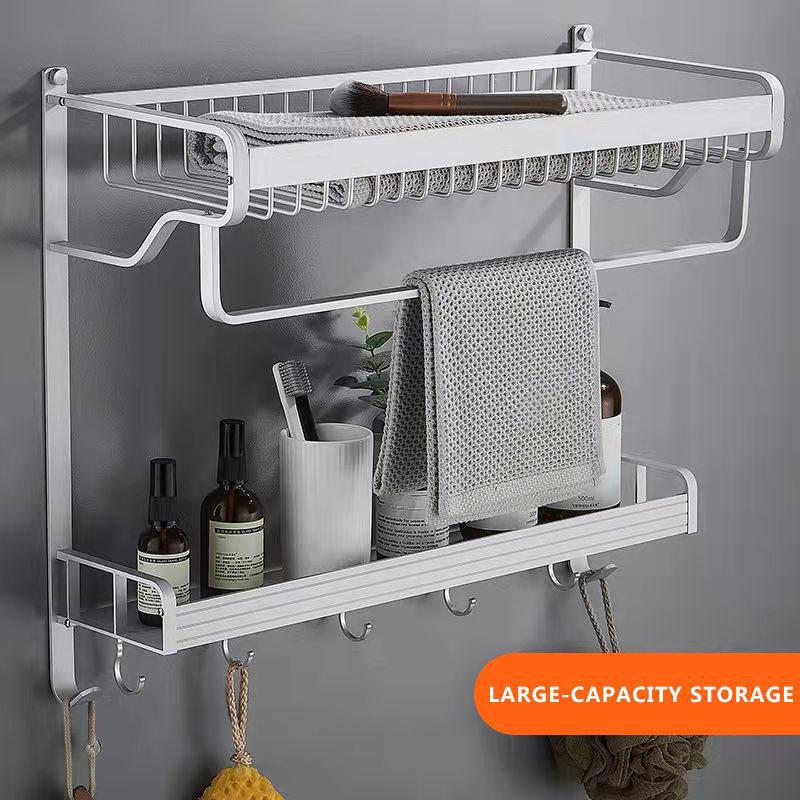 Bathroom Towel Rack Vanity Storage with Hooks Wall-mounted Toilet Racks Towel Rack Kitchen Organizer Wash Storage Rack