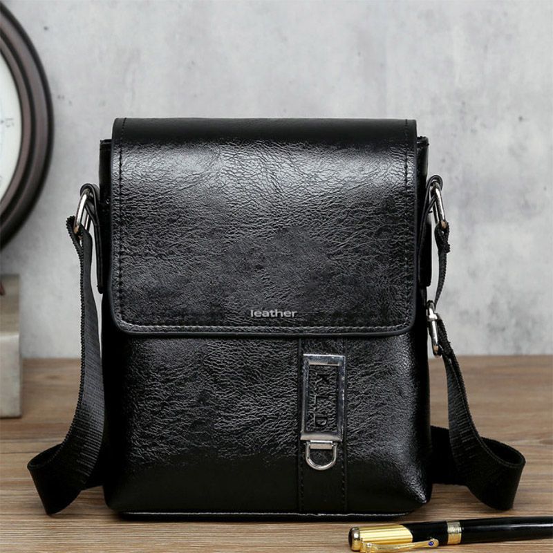 Casual Men's Bag Shoulder Bag Messenger Bag Small MINI Flat Backpack Leather Bag