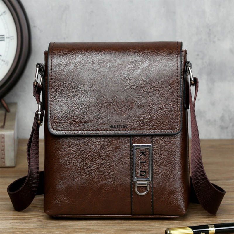 Casual Men's Bag Shoulder Bag Messenger Bag Small MINI Flat Backpack Leather Bag