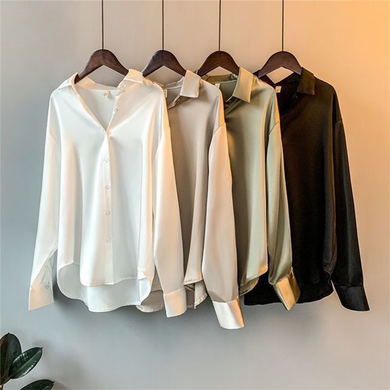 Silk Shirt Spring Womens Clothing Vintage Blouse Women Sheer Top Women Long Sleeve Dress Shirt Woman Overshirt