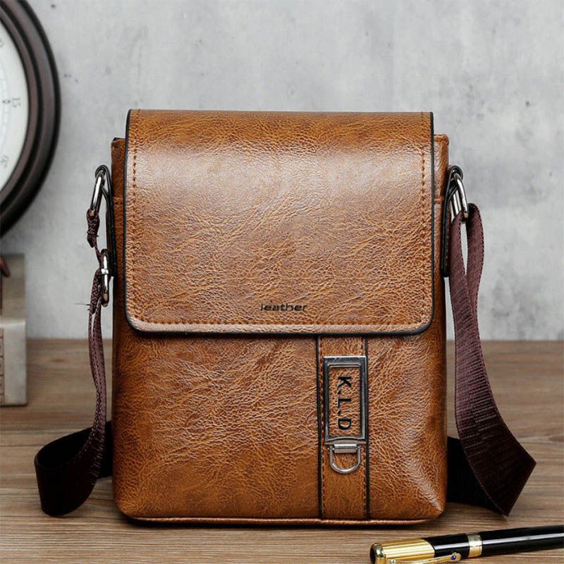 Casual Men's Bag Shoulder Bag Messenger Bag Small MINI Flat Backpack Leather Bag