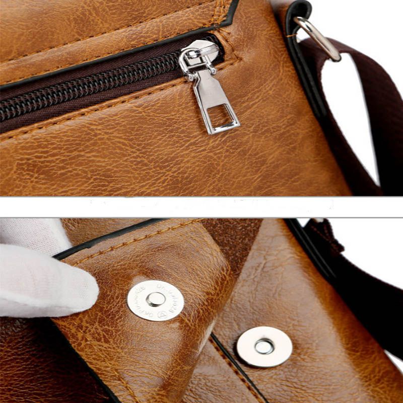 Casual Men's Bag Shoulder Bag Messenger Bag Small MINI Flat Backpack Leather Bag